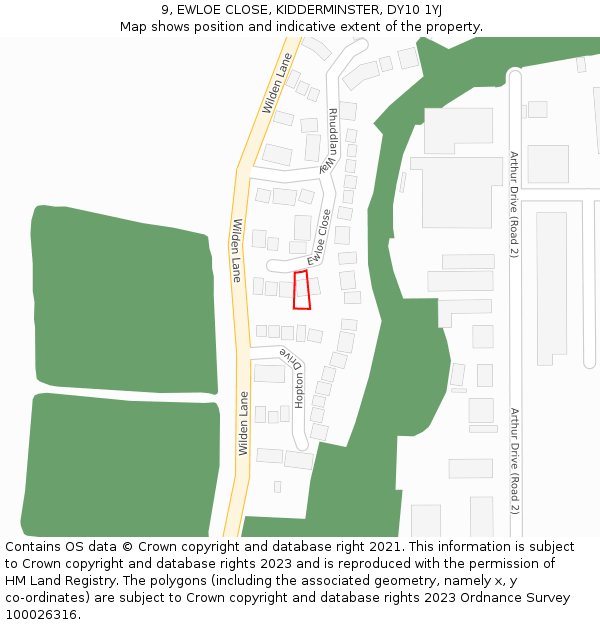 9, EWLOE CLOSE, KIDDERMINSTER, DY10 1YJ: Location map and indicative extent of plot