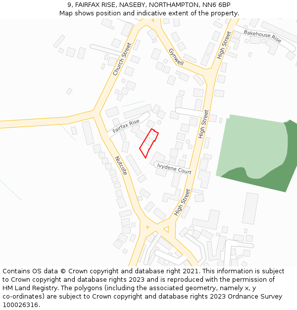 9, FAIRFAX RISE, NASEBY, NORTHAMPTON, NN6 6BP: Location map and indicative extent of plot