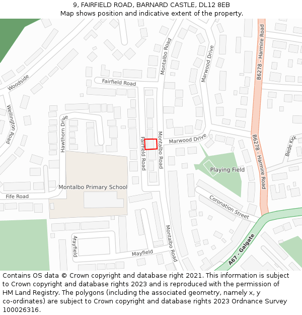 9, FAIRFIELD ROAD, BARNARD CASTLE, DL12 8EB: Location map and indicative extent of plot