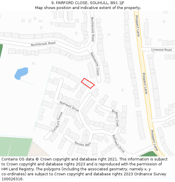 9, FAIRFORD CLOSE, SOLIHULL, B91 1JF: Location map and indicative extent of plot