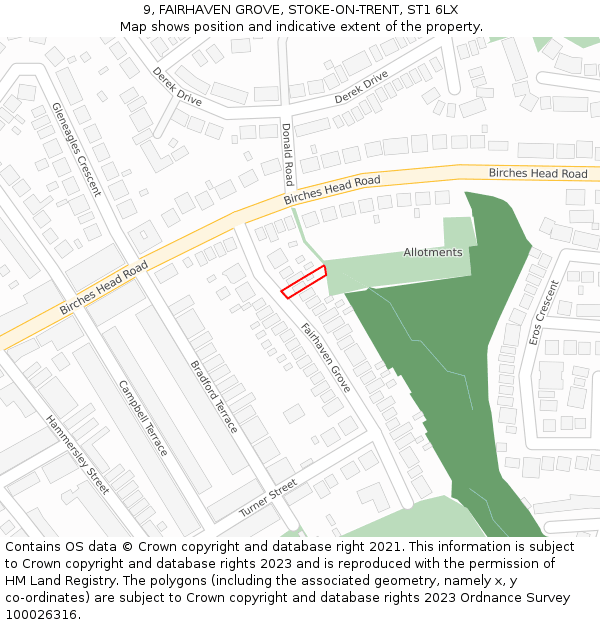 9, FAIRHAVEN GROVE, STOKE-ON-TRENT, ST1 6LX: Location map and indicative extent of plot