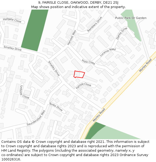 9, FAIRISLE CLOSE, OAKWOOD, DERBY, DE21 2SJ: Location map and indicative extent of plot