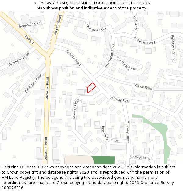 9, FAIRWAY ROAD, SHEPSHED, LOUGHBOROUGH, LE12 9DS: Location map and indicative extent of plot