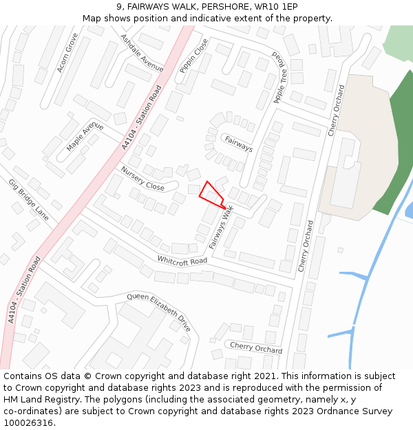 9, FAIRWAYS WALK, PERSHORE, WR10 1EP: Location map and indicative extent of plot