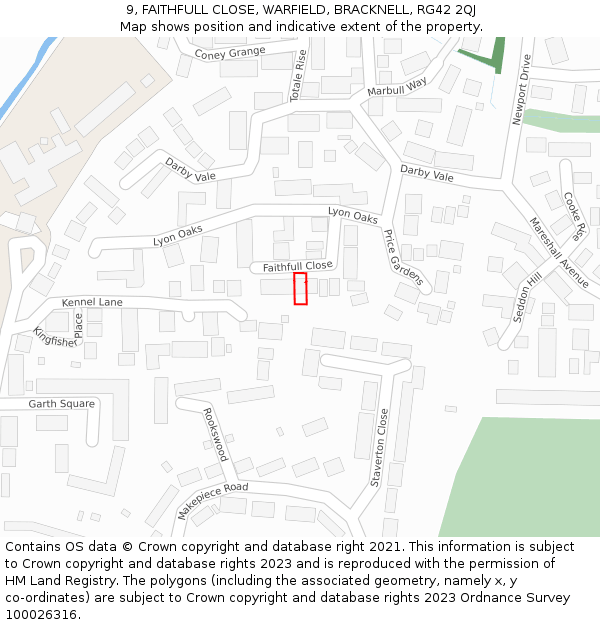 9, FAITHFULL CLOSE, WARFIELD, BRACKNELL, RG42 2QJ: Location map and indicative extent of plot