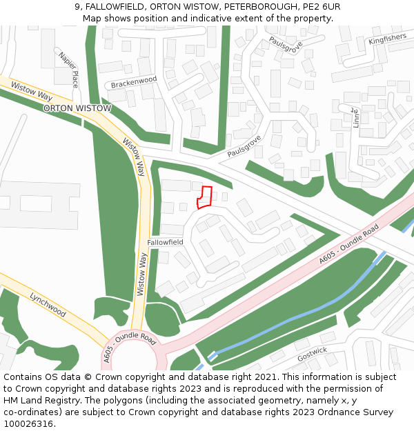 9, FALLOWFIELD, ORTON WISTOW, PETERBOROUGH, PE2 6UR: Location map and indicative extent of plot