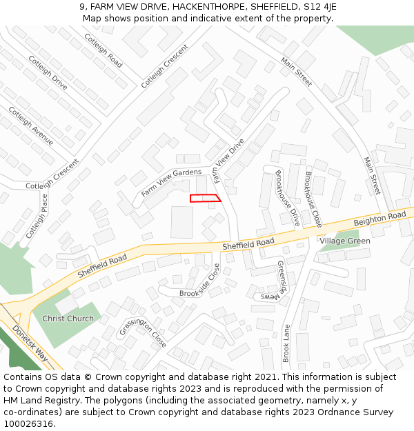 9, FARM VIEW DRIVE, HACKENTHORPE, SHEFFIELD, S12 4JE: Location map and indicative extent of plot