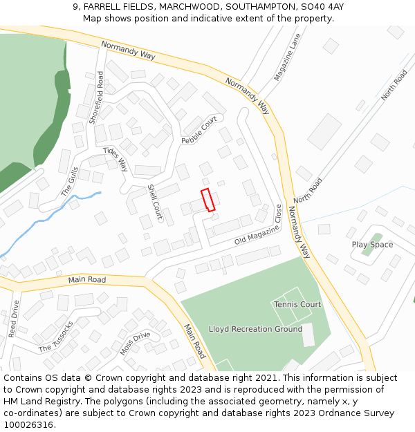 9, FARRELL FIELDS, MARCHWOOD, SOUTHAMPTON, SO40 4AY: Location map and indicative extent of plot