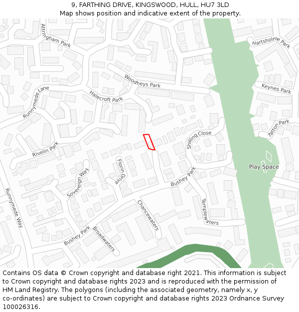 9, FARTHING DRIVE, KINGSWOOD, HULL, HU7 3LD: Location map and indicative extent of plot