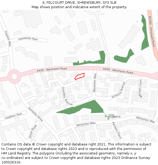 9, FELCOURT DRIVE, SHREWSBURY, SY3 5LB: Location map and indicative extent of plot