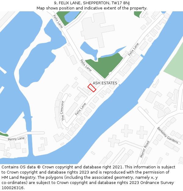 9, FELIX LANE, SHEPPERTON, TW17 8NJ: Location map and indicative extent of plot