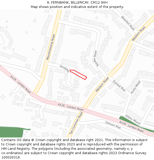 9, FERNBANK, BILLERICAY, CM12 9XH: Location map and indicative extent of plot