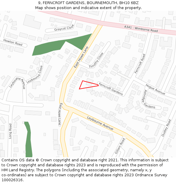 9, FERNCROFT GARDENS, BOURNEMOUTH, BH10 6BZ: Location map and indicative extent of plot