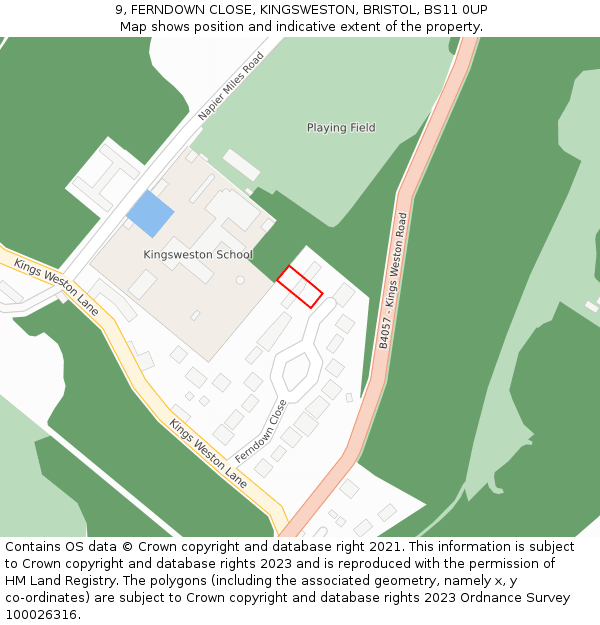 9, FERNDOWN CLOSE, KINGSWESTON, BRISTOL, BS11 0UP: Location map and indicative extent of plot
