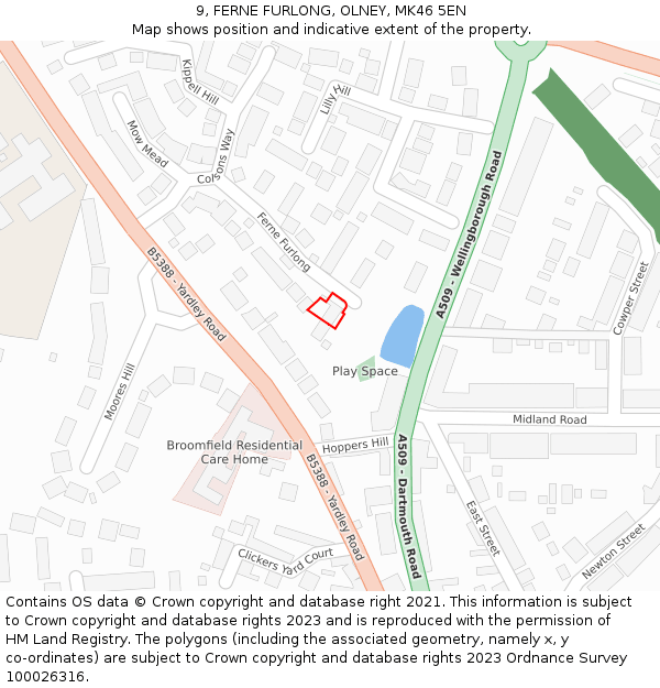 9, FERNE FURLONG, OLNEY, MK46 5EN: Location map and indicative extent of plot