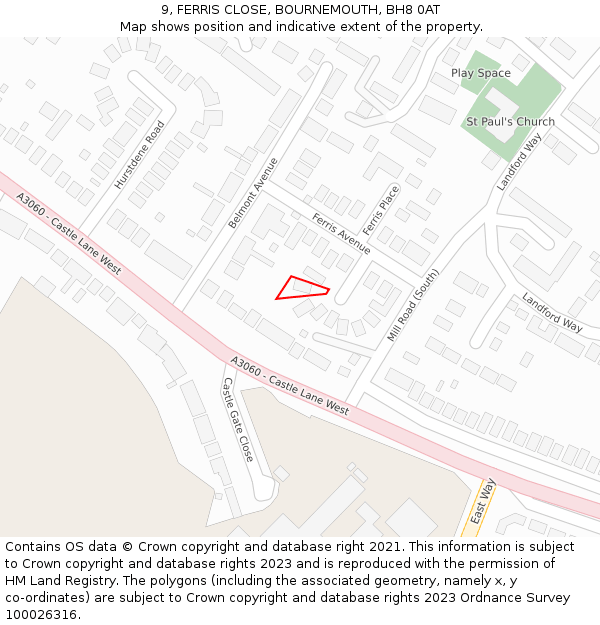 9, FERRIS CLOSE, BOURNEMOUTH, BH8 0AT: Location map and indicative extent of plot