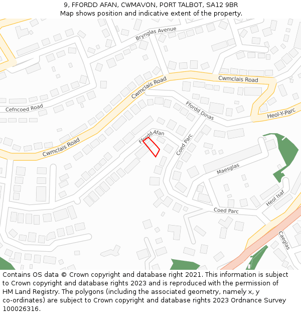 9, FFORDD AFAN, CWMAVON, PORT TALBOT, SA12 9BR: Location map and indicative extent of plot
