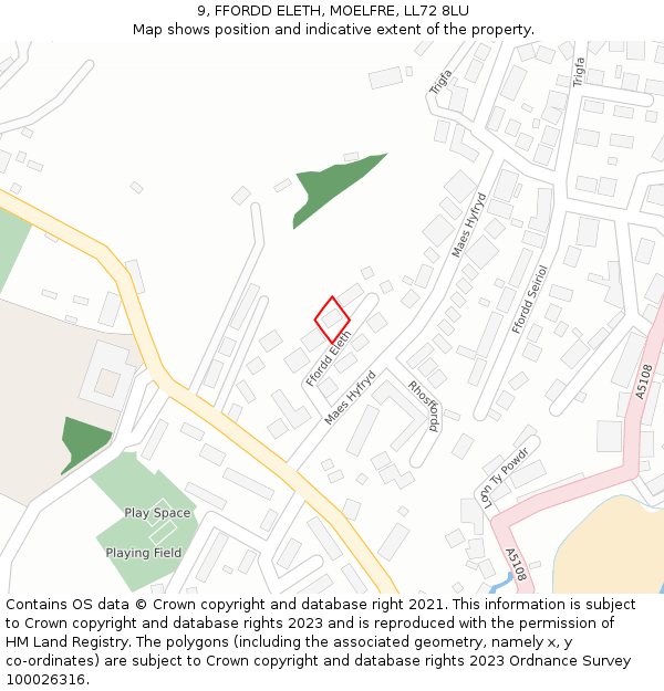 9, FFORDD ELETH, MOELFRE, LL72 8LU: Location map and indicative extent of plot