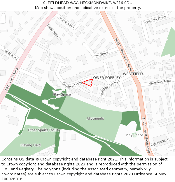 9, FIELDHEAD WAY, HECKMONDWIKE, WF16 9DU: Location map and indicative extent of plot