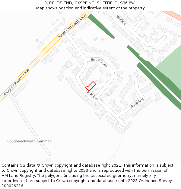 9, FIELDS END, OXSPRING, SHEFFIELD, S36 8WH: Location map and indicative extent of plot