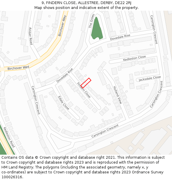 9, FINDERN CLOSE, ALLESTREE, DERBY, DE22 2RJ: Location map and indicative extent of plot