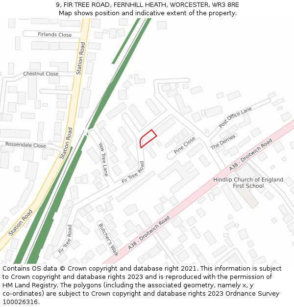 9, FIR TREE ROAD, FERNHILL HEATH, WORCESTER, WR3 8RE: Location map and indicative extent of plot