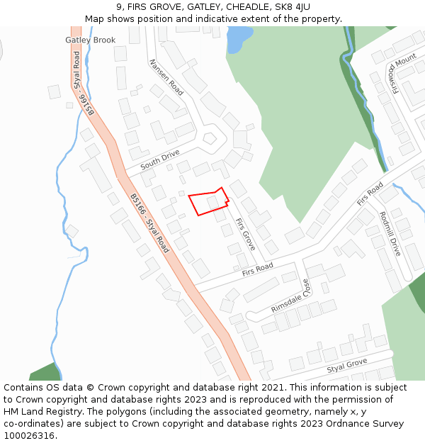 9, FIRS GROVE, GATLEY, CHEADLE, SK8 4JU: Location map and indicative extent of plot