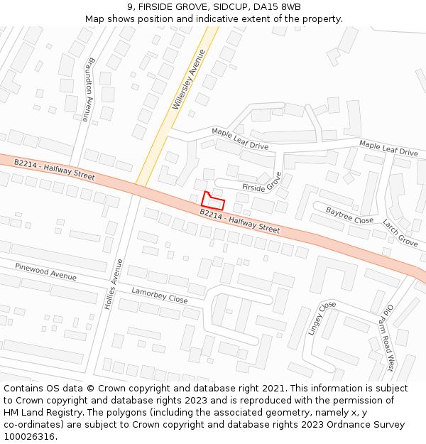 9, FIRSIDE GROVE, SIDCUP, DA15 8WB: Location map and indicative extent of plot