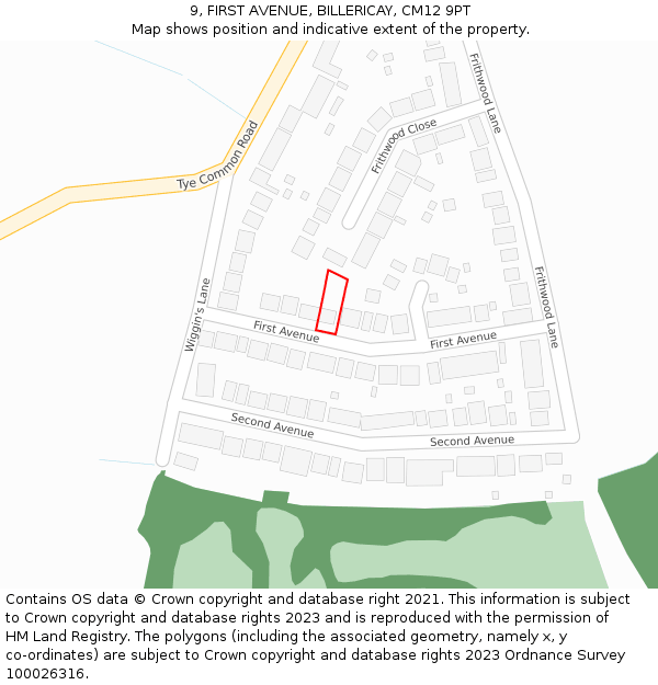 9, FIRST AVENUE, BILLERICAY, CM12 9PT: Location map and indicative extent of plot