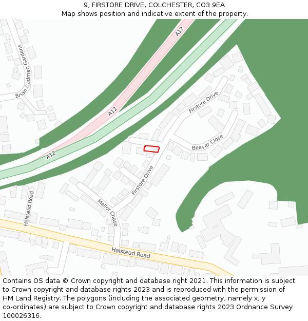 9, FIRSTORE DRIVE, COLCHESTER, CO3 9EA: Location map and indicative extent of plot
