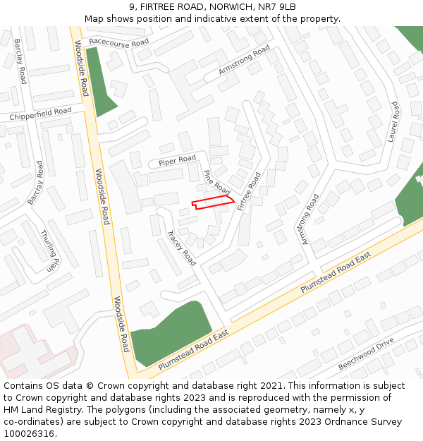 9, FIRTREE ROAD, NORWICH, NR7 9LB: Location map and indicative extent of plot