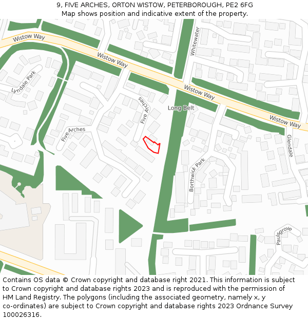9, FIVE ARCHES, ORTON WISTOW, PETERBOROUGH, PE2 6FG: Location map and indicative extent of plot