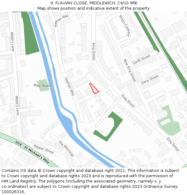 9, FLAVIAN CLOSE, MIDDLEWICH, CW10 9RE: Location map and indicative extent of plot