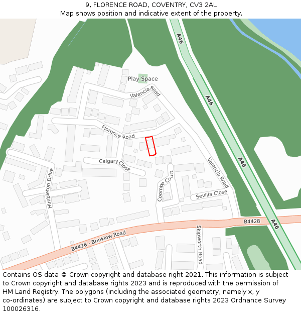 9, FLORENCE ROAD, COVENTRY, CV3 2AL: Location map and indicative extent of plot