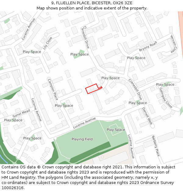 9, FLUELLEN PLACE, BICESTER, OX26 3ZE: Location map and indicative extent of plot