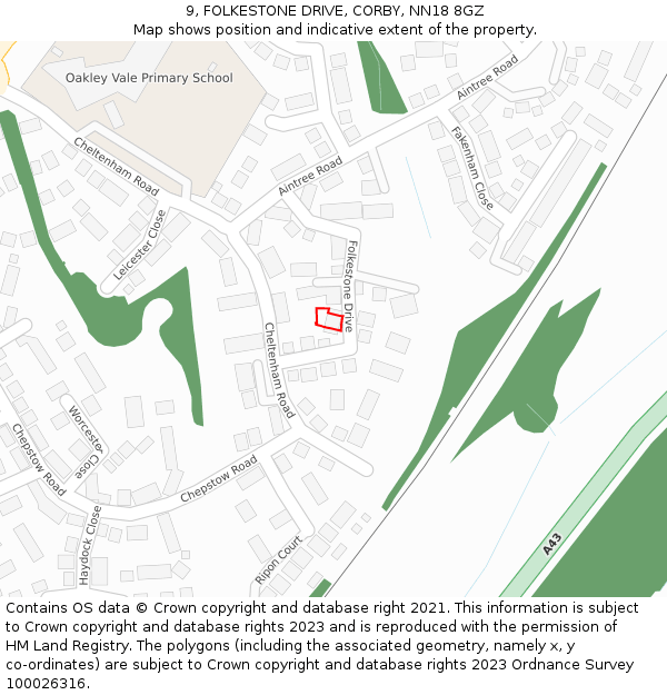 9, FOLKESTONE DRIVE, CORBY, NN18 8GZ: Location map and indicative extent of plot