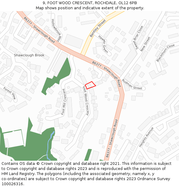 9, FOOT WOOD CRESCENT, ROCHDALE, OL12 6PB: Location map and indicative extent of plot