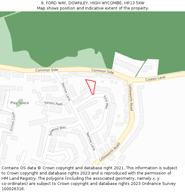 9, FORD WAY, DOWNLEY, HIGH WYCOMBE, HP13 5XW: Location map and indicative extent of plot