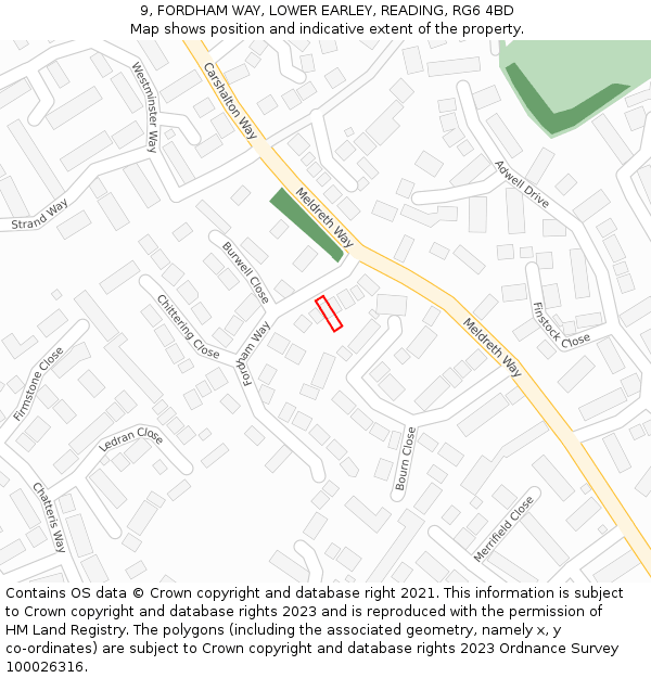 9, FORDHAM WAY, LOWER EARLEY, READING, RG6 4BD: Location map and indicative extent of plot