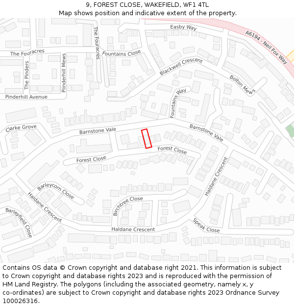9, FOREST CLOSE, WAKEFIELD, WF1 4TL: Location map and indicative extent of plot