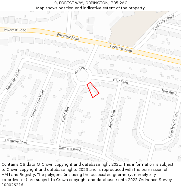 9, FOREST WAY, ORPINGTON, BR5 2AG: Location map and indicative extent of plot