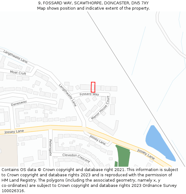 9, FOSSARD WAY, SCAWTHORPE, DONCASTER, DN5 7XY: Location map and indicative extent of plot