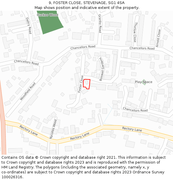 9, FOSTER CLOSE, STEVENAGE, SG1 4SA: Location map and indicative extent of plot