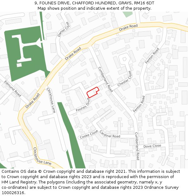 9, FOUNES DRIVE, CHAFFORD HUNDRED, GRAYS, RM16 6DT: Location map and indicative extent of plot