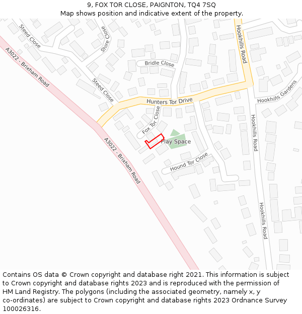 9, FOX TOR CLOSE, PAIGNTON, TQ4 7SQ: Location map and indicative extent of plot
