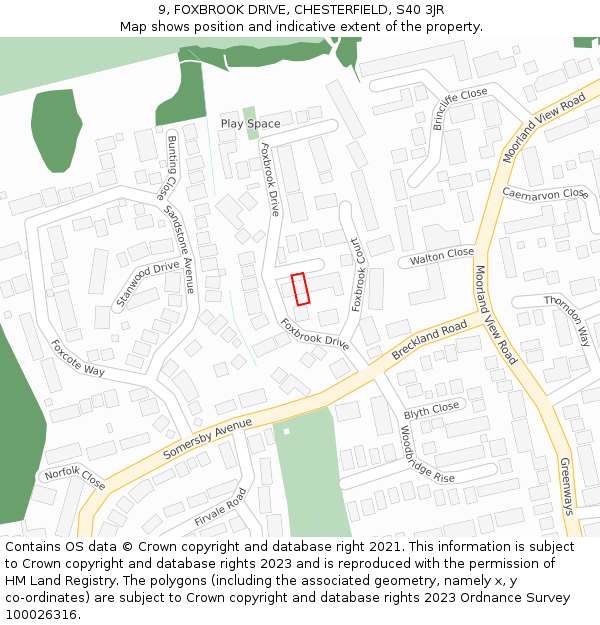 9, FOXBROOK DRIVE, CHESTERFIELD, S40 3JR: Location map and indicative extent of plot