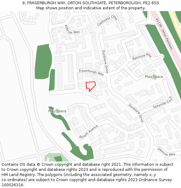 9, FRASERBURGH WAY, ORTON SOUTHGATE, PETERBOROUGH, PE2 6SS: Location map and indicative extent of plot