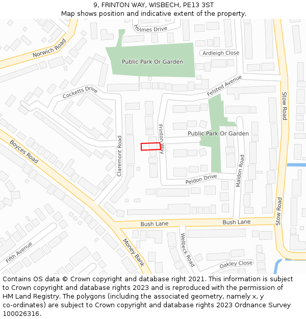 9, FRINTON WAY, WISBECH, PE13 3ST: Location map and indicative extent of plot