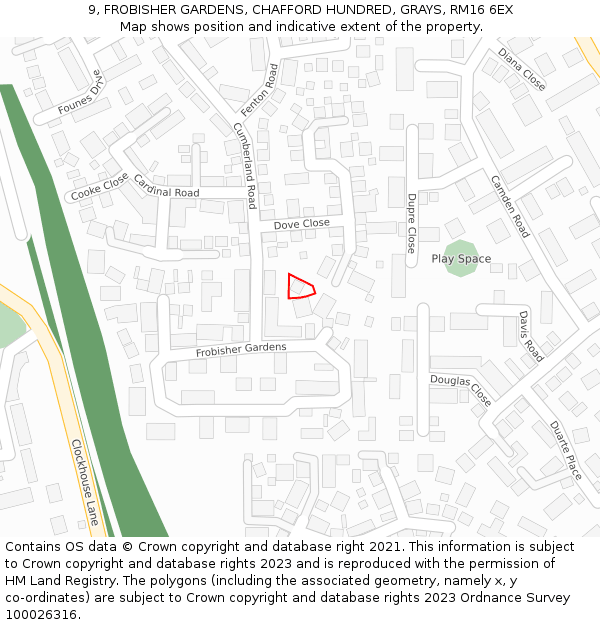 9, FROBISHER GARDENS, CHAFFORD HUNDRED, GRAYS, RM16 6EX: Location map and indicative extent of plot
