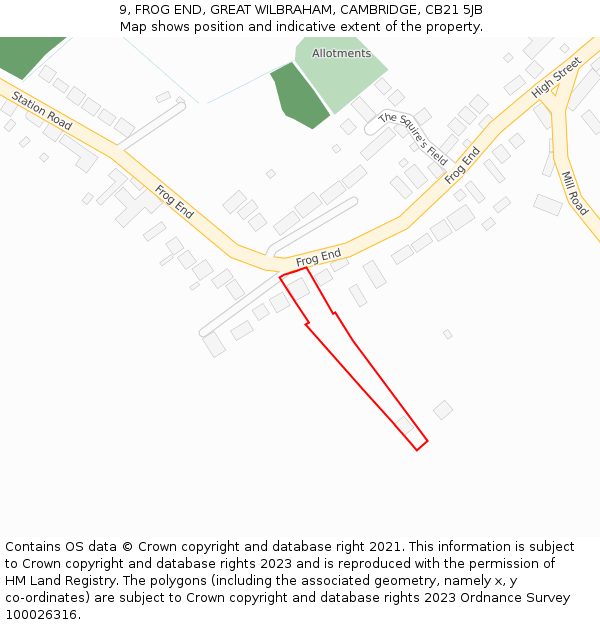 9, FROG END, GREAT WILBRAHAM, CAMBRIDGE, CB21 5JB: Location map and indicative extent of plot